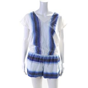 Soft Joie Womens Woven Striped V Neck Romper Blue White Size Extra Small